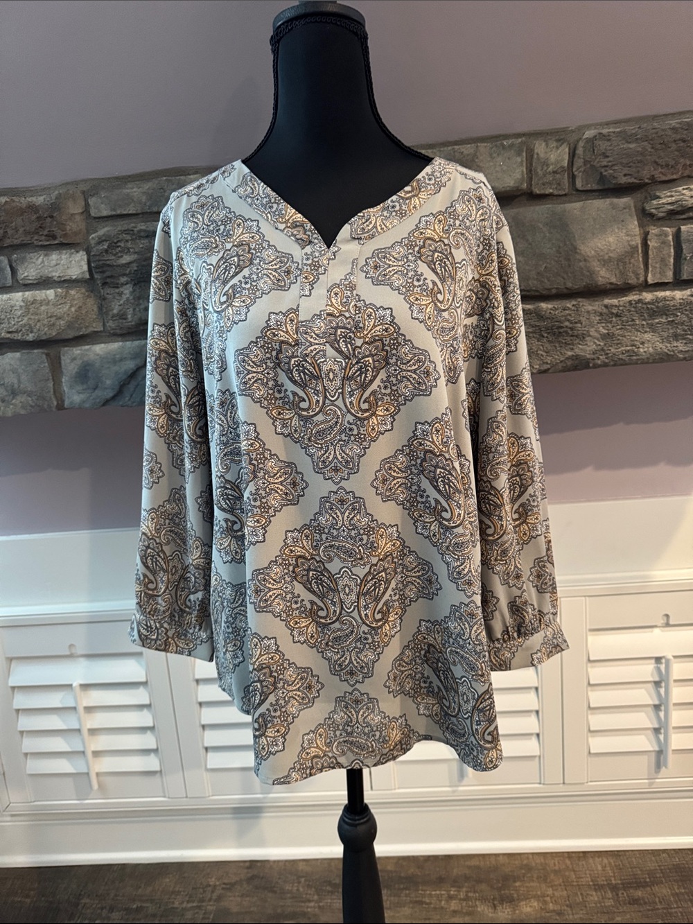 Van Heusen Women's 3/4 Sleeve V Neck Tops Casual Tunic Blouse Loose Shirt